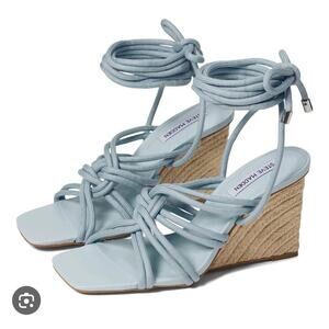 STEVE MADDEN Idolized Blue Wedge espadrille lace-up Sandals blue heels size 8M
